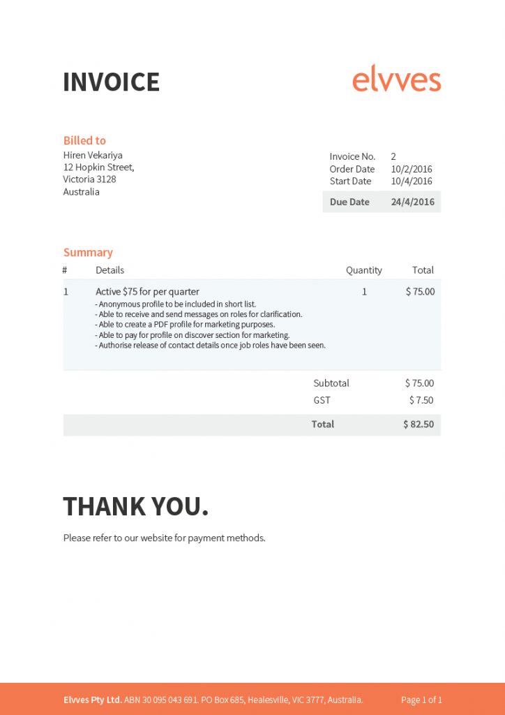Elvves corporate branding invoice