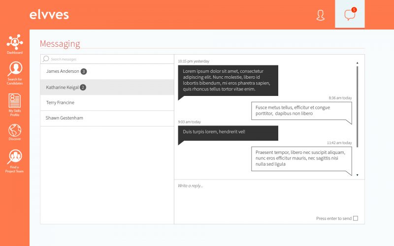 Elvves UI design and development messaging